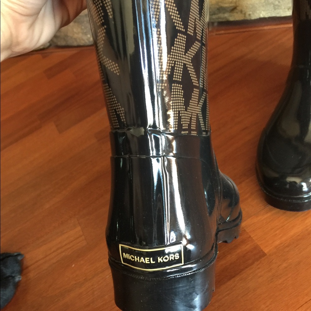 Michael Kors MK Logo Black and Brown Mid-Calf Rain Boots - Picture 3 of 8